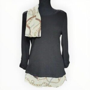 NWT Soleillee Mock Layered Blouse Women’s Small Black Knit Chain Print